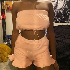 Pink Rhinestone Short Set